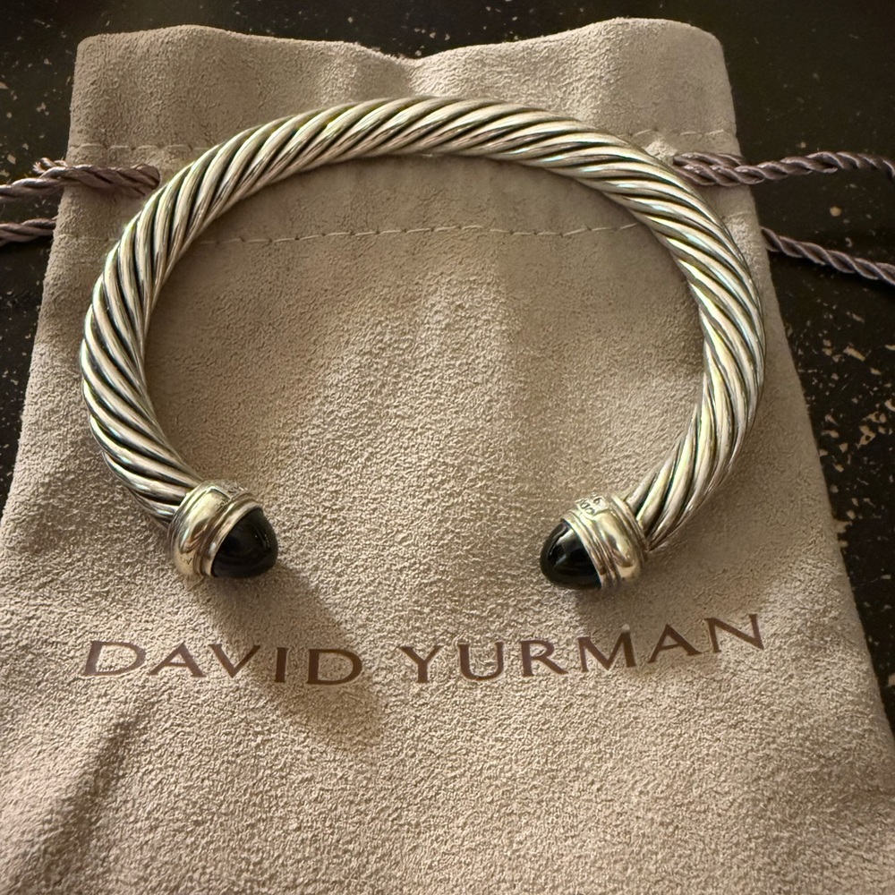David Yurman Silver Cable Classics Bracelet with Onyx 7mm